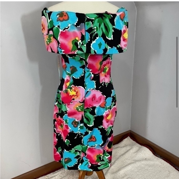 NWT Vintage rare floral asymmetrical off shoulder cocktail bodycon dress - Picture 4 of 12
